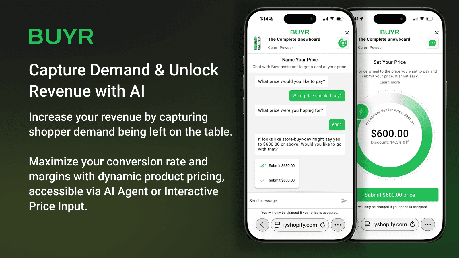 App Buyr para Shopify — precios interactivos y negociación de ofertas por IA
